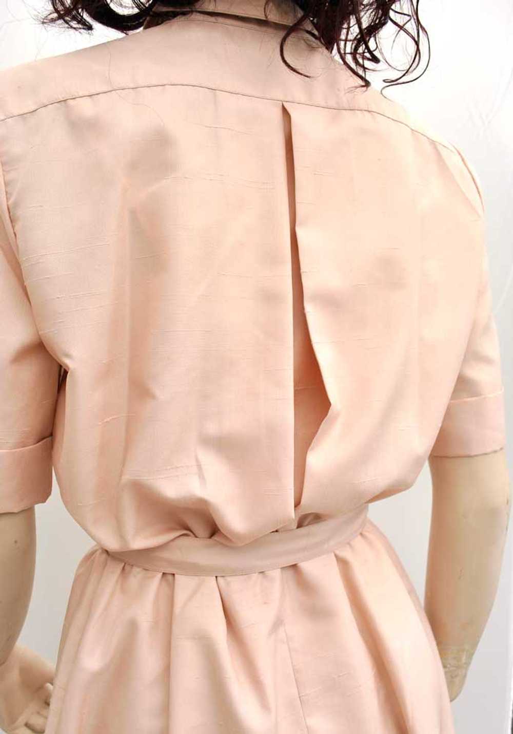 Vintage 70s Shell Pink Silk Shirt Waister Dress •… - image 4