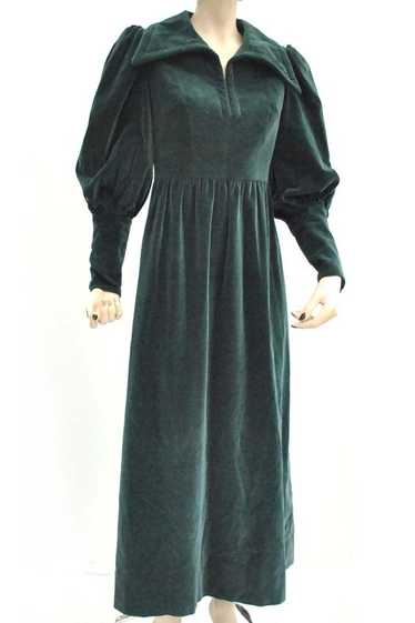 Vintage 70s Teal Velvet Edwardian Style Maxi Dres… - image 1