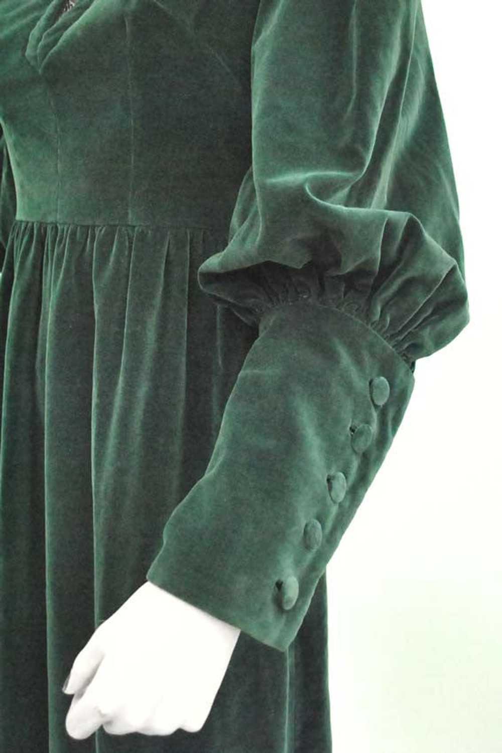 Vintage 70s Teal Velvet Edwardian Style Maxi Dres… - image 4