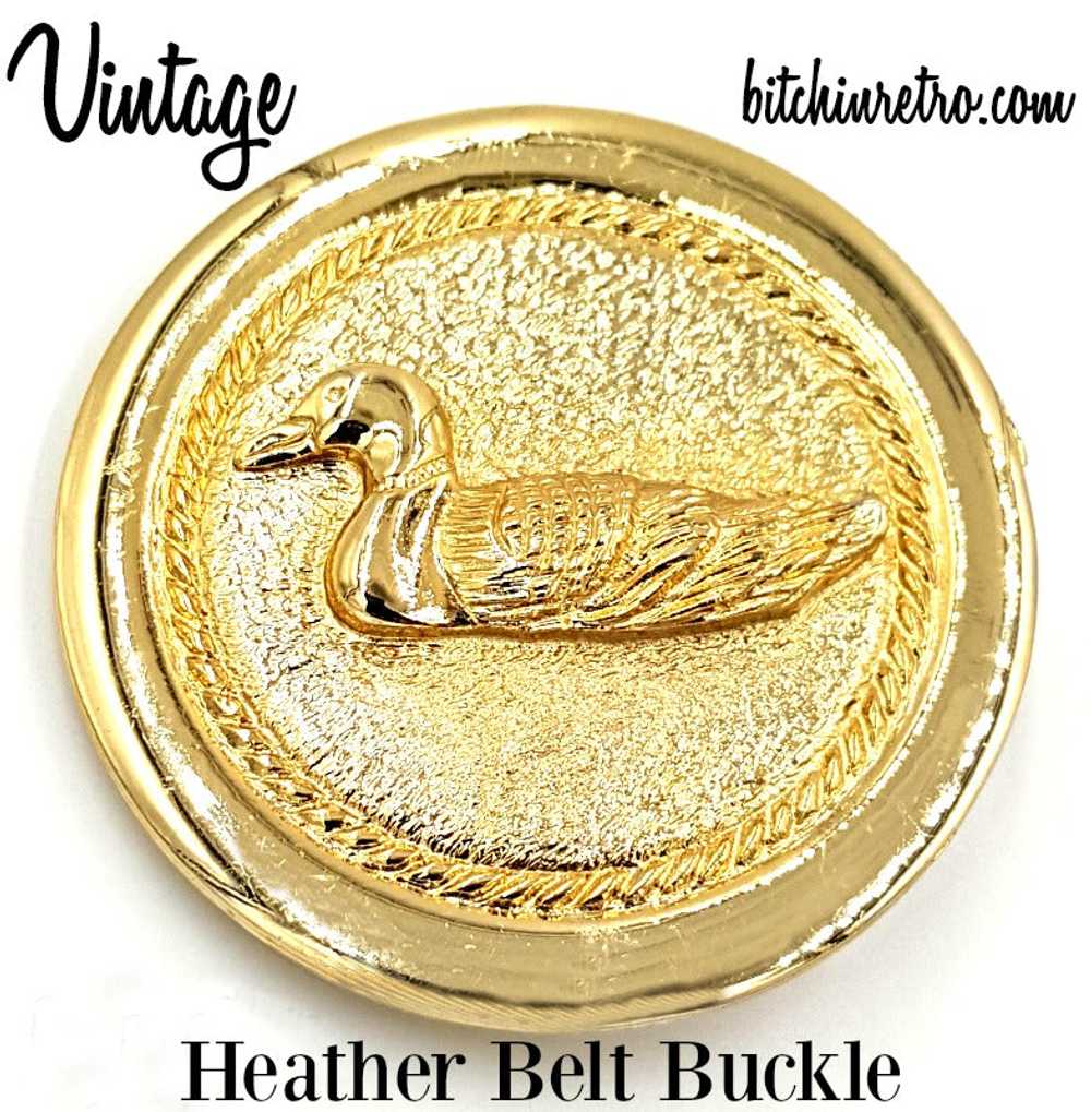 Heather Vintage Belt Buckle with Swimming Duck an… - image 1