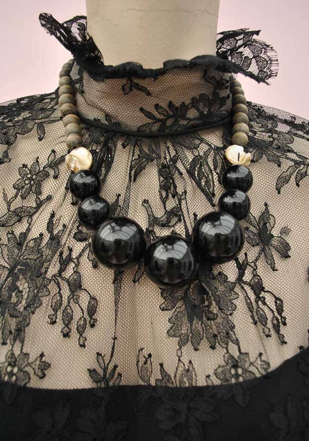 Vintage 60s Black Chantilly Lace Cocktail Dress 2… - image 2