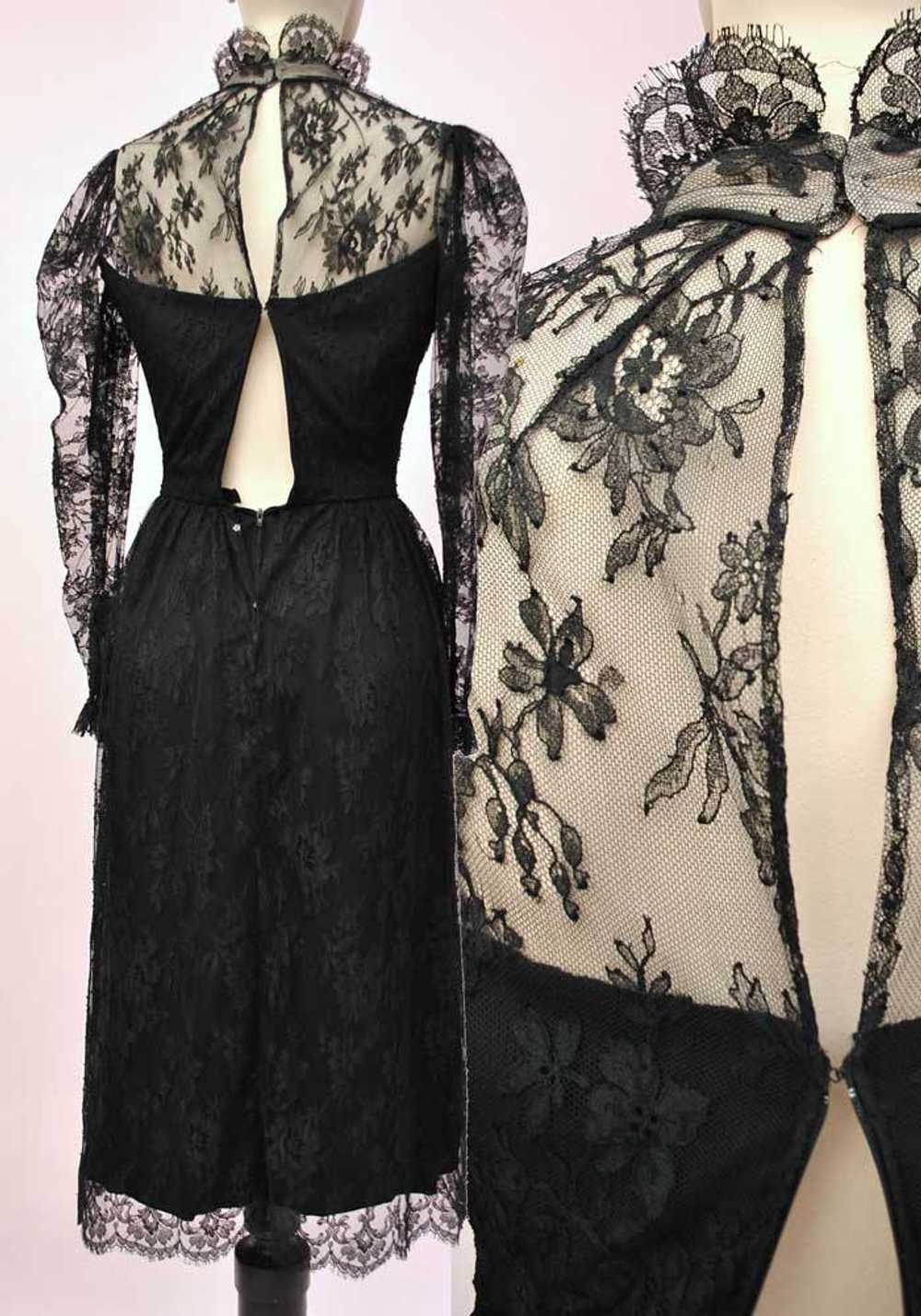 Vintage 60s Black Chantilly Lace Cocktail Dress 2… - image 4
