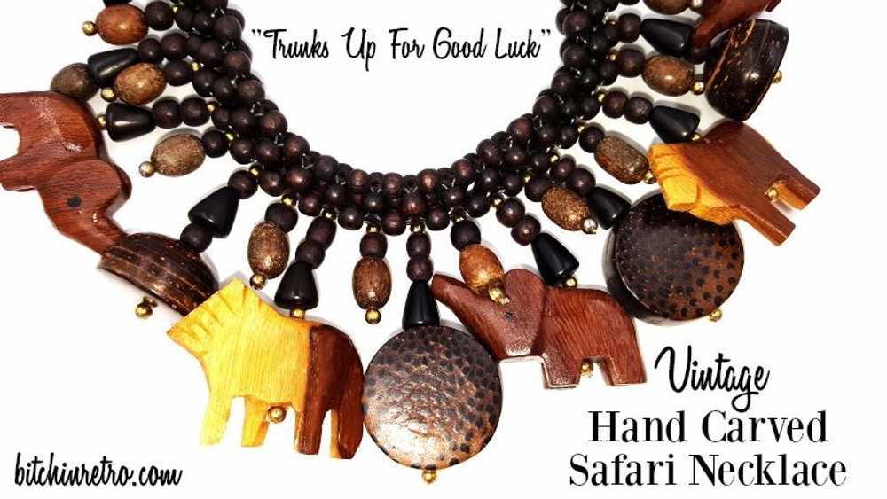 Vintage Hand Carved Wooden Animal Necklace Safari… - image 5