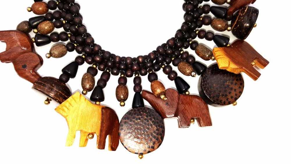 Vintage Hand Carved Wooden Animal Necklace Safari… - image 6