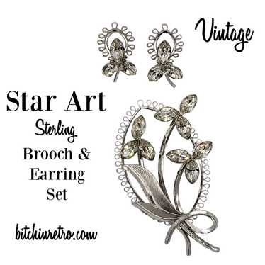 Star Art Vintage Sterling Silver Brooch & Earring… - image 1