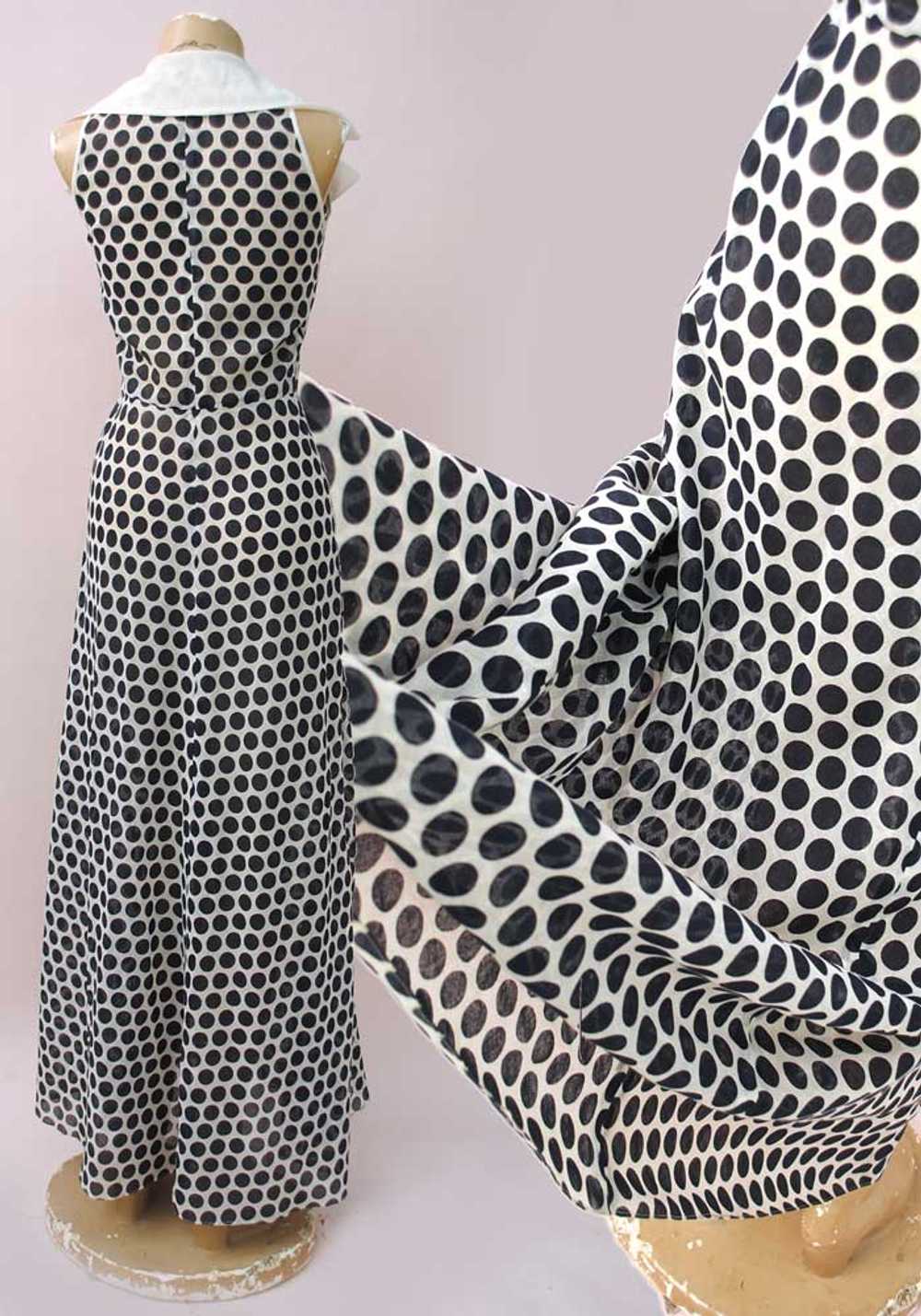 1970s Vintage Blue Polka Dot Maxi Dress • Wide La… - image 2