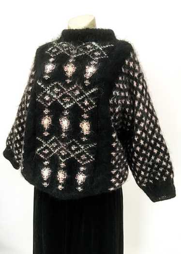 1980s Vintage Black Oversized Hand Knit Mohair Ju… - image 1