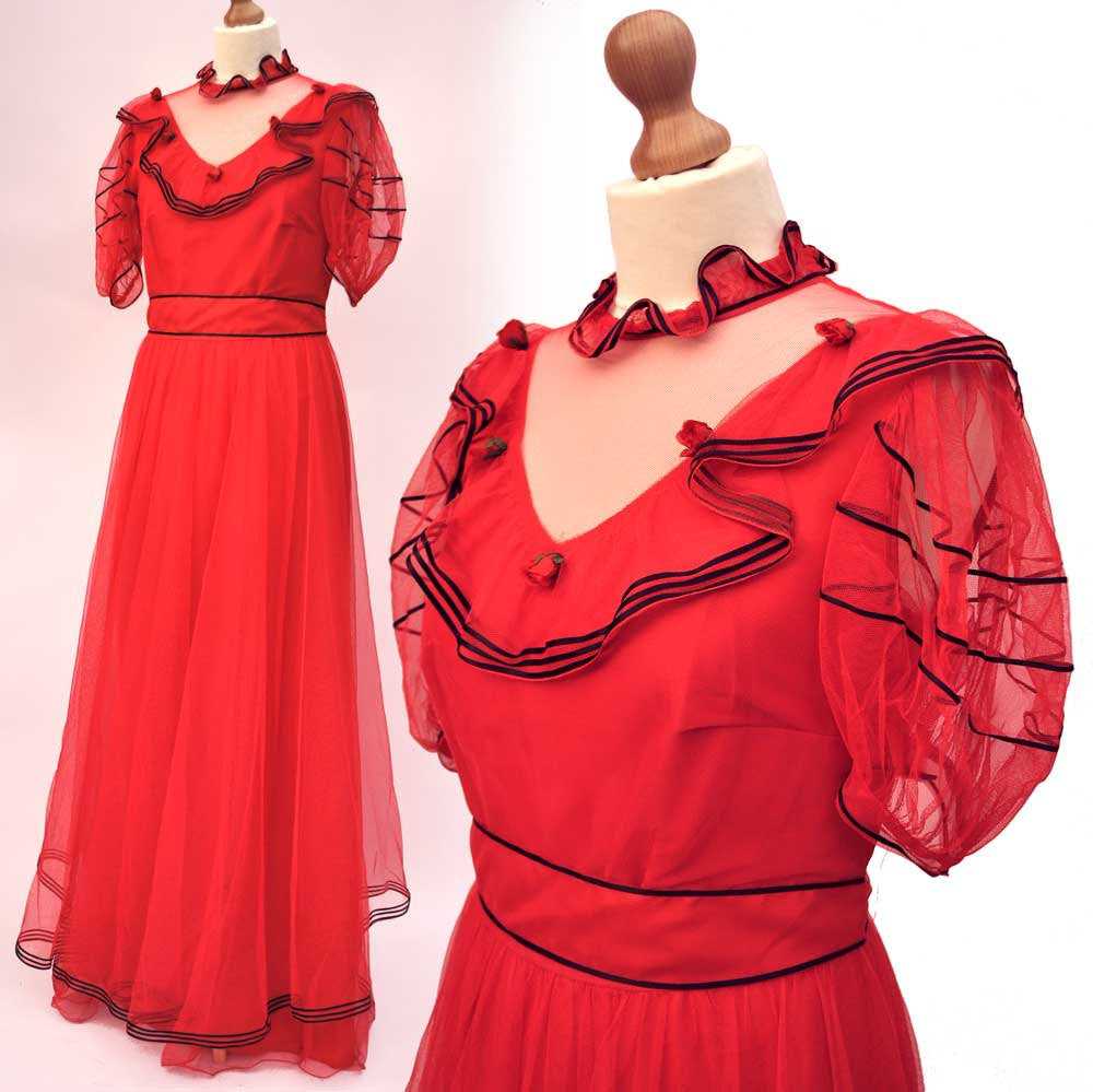 1980s Vintage Red Evening Prom Dress • Ball Gown - image 1