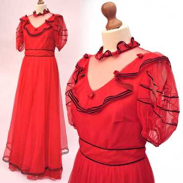 1980s Vintage Red Evening Prom Dress • Ball Gown - image 1