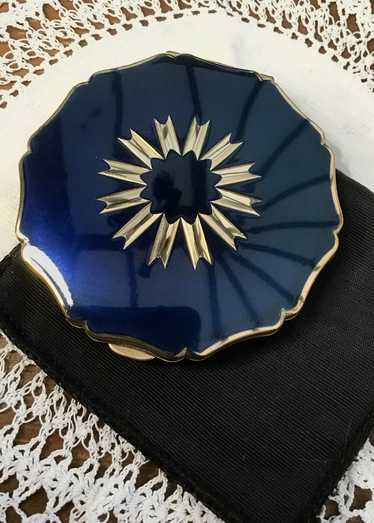 Blue and Silver Enamel Vintage Stratton Powder Com