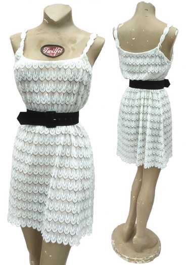1980s White Stretch Lace Mini dress • Sheer Croche