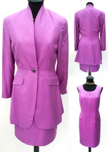 1990s Vintage Lilac Silk Shift Dress with Jacket •