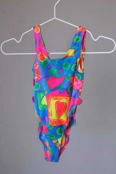 COLE of CALIFORNIA 90's Neon Hearts Girls Swimsuit