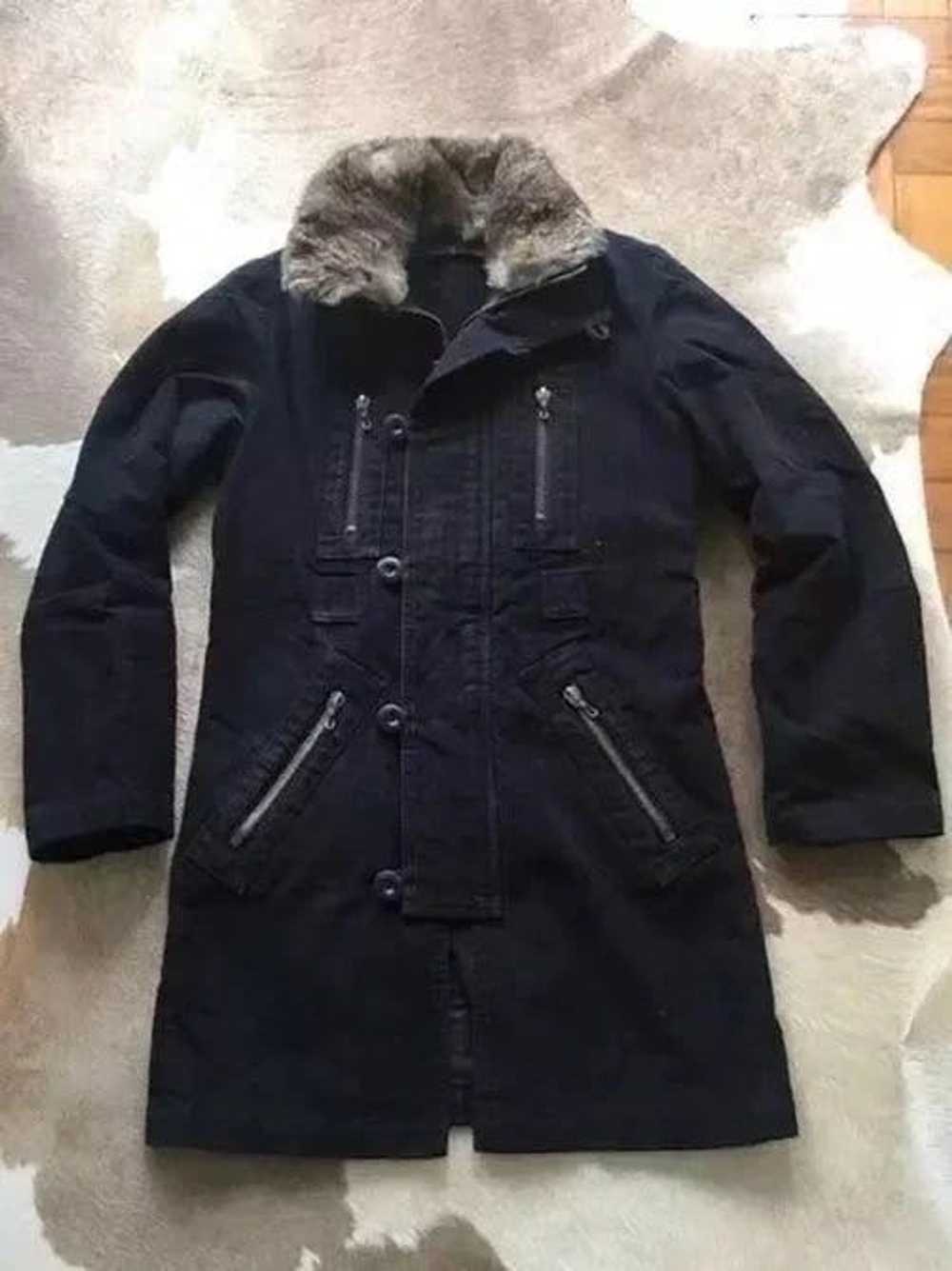 Shellac Japan made rabbit fur collar coat with re… - image 2