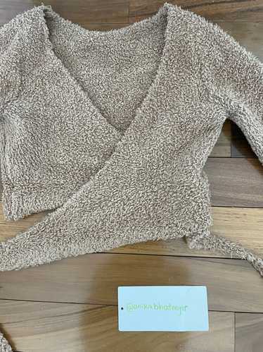 SKIMS Cozy Knit Wrap Top in Smoke Gray Fuzzy Sweater Cropped