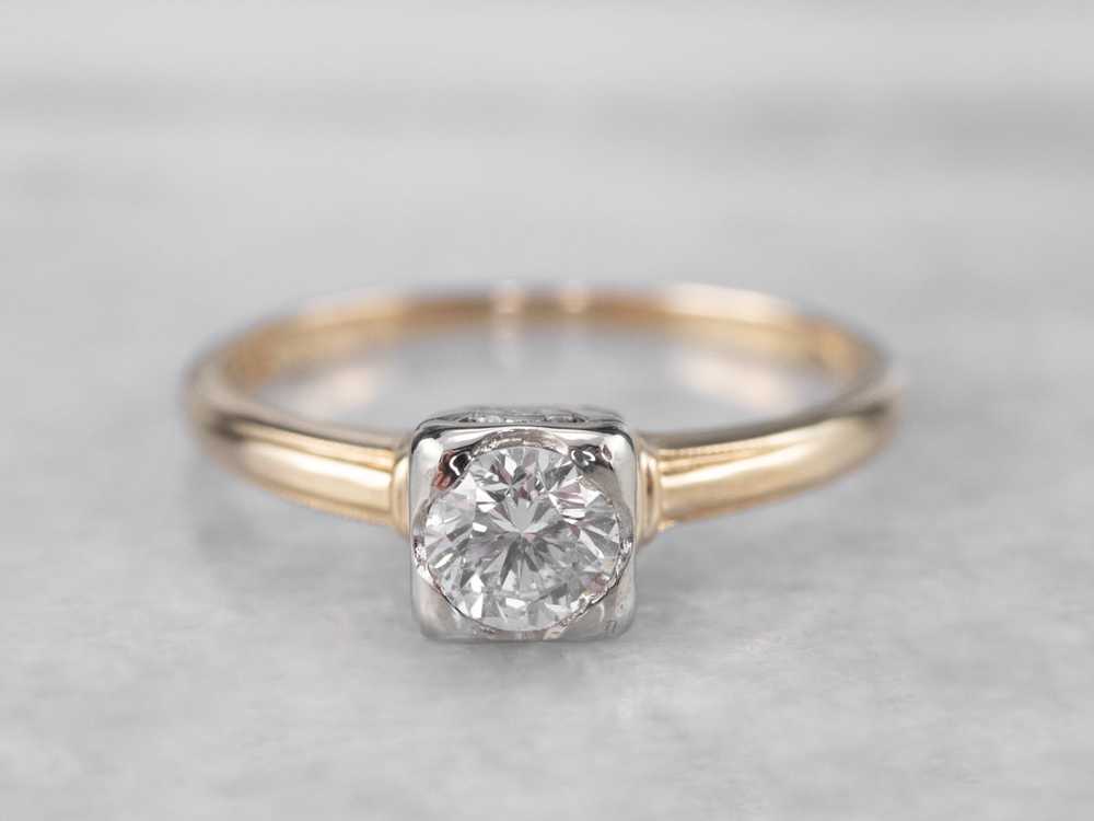 Vintage Diamond Solitaire Ring in Two Tone Gold - image 1