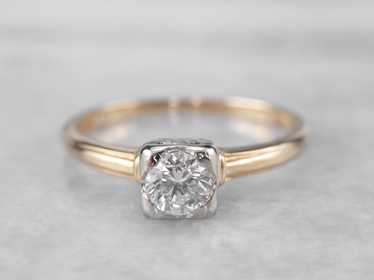 Vintage Diamond Solitaire Engagement Ring in Two … - image 1