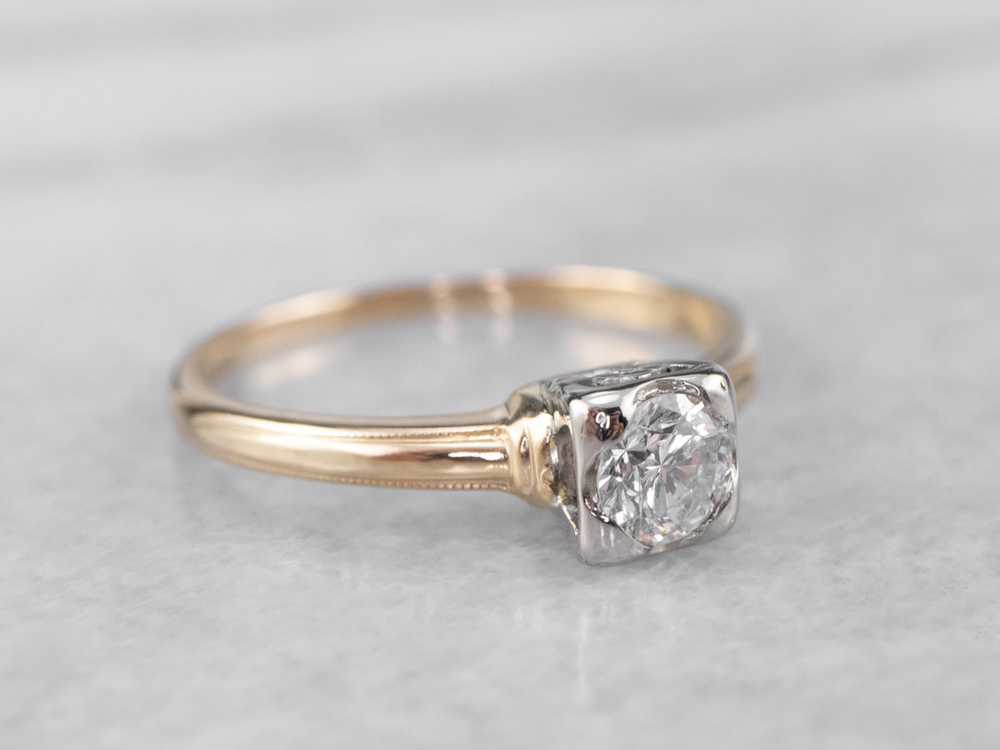 Vintage Diamond Solitaire Engagement Ring in Two … - image 2