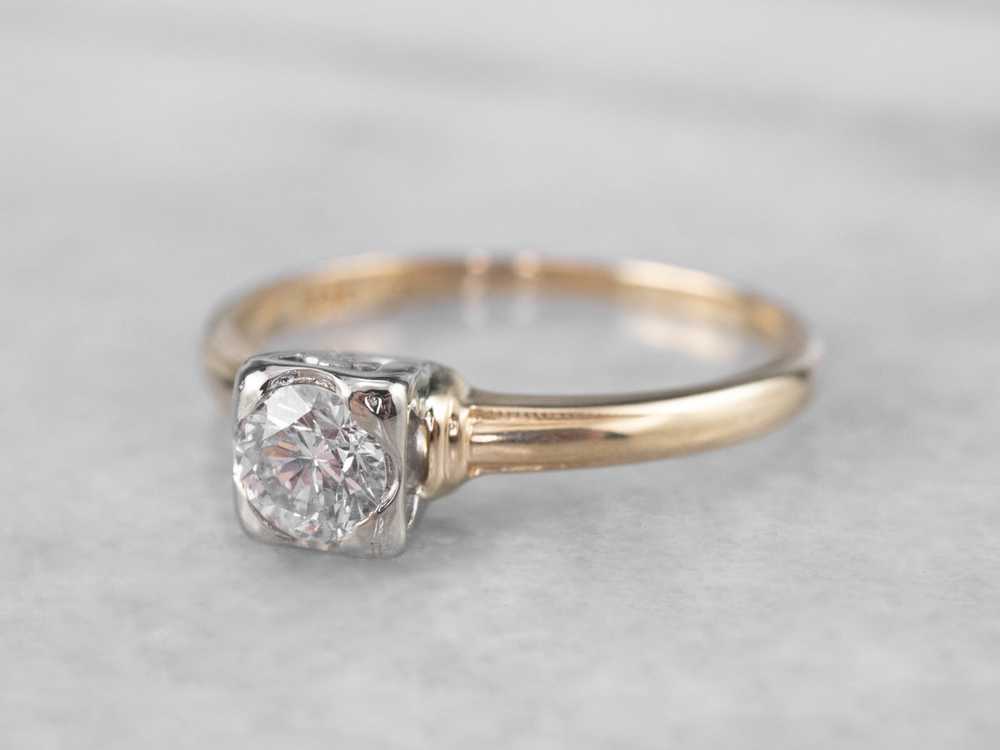 Vintage Diamond Solitaire Ring in Two Tone Gold - image 3