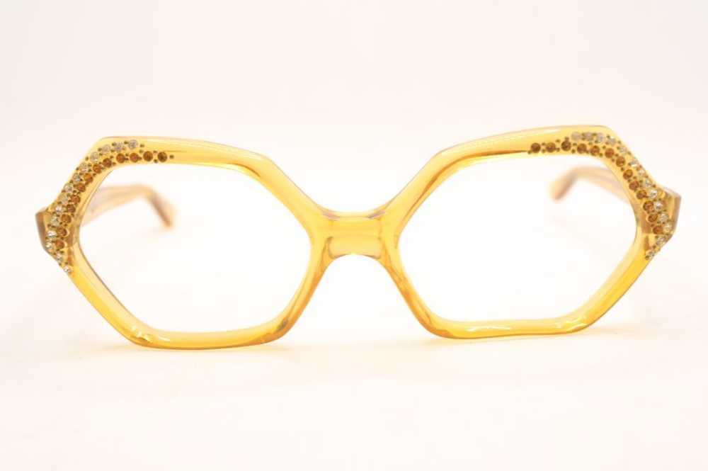 Unused Yellow Rhinestone Vintage Cat Eye Glasses - image 1