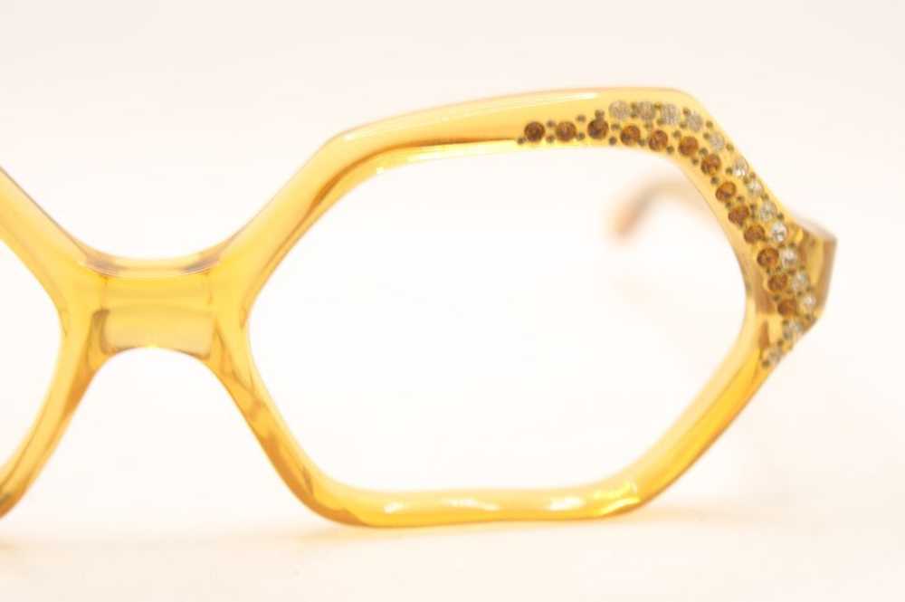 Unused Yellow Rhinestone Vintage Cat Eye Glasses - image 3