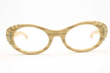 Unused Woodgrain Rhinestone Vintage Cat Eye Glass… - image 1