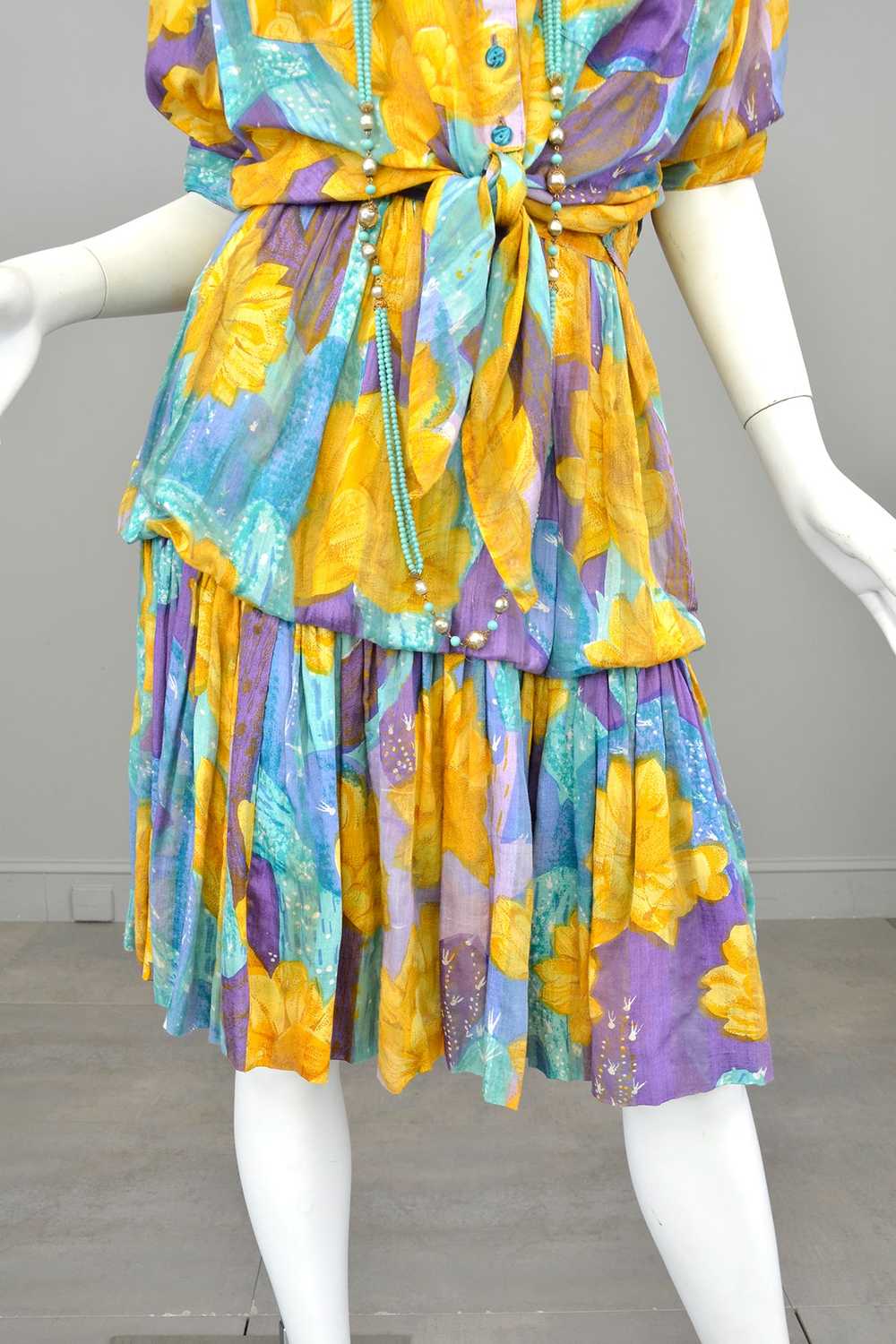 1970s 80s Gold Purple Aqua Watercolor Desert Flor… - image 12