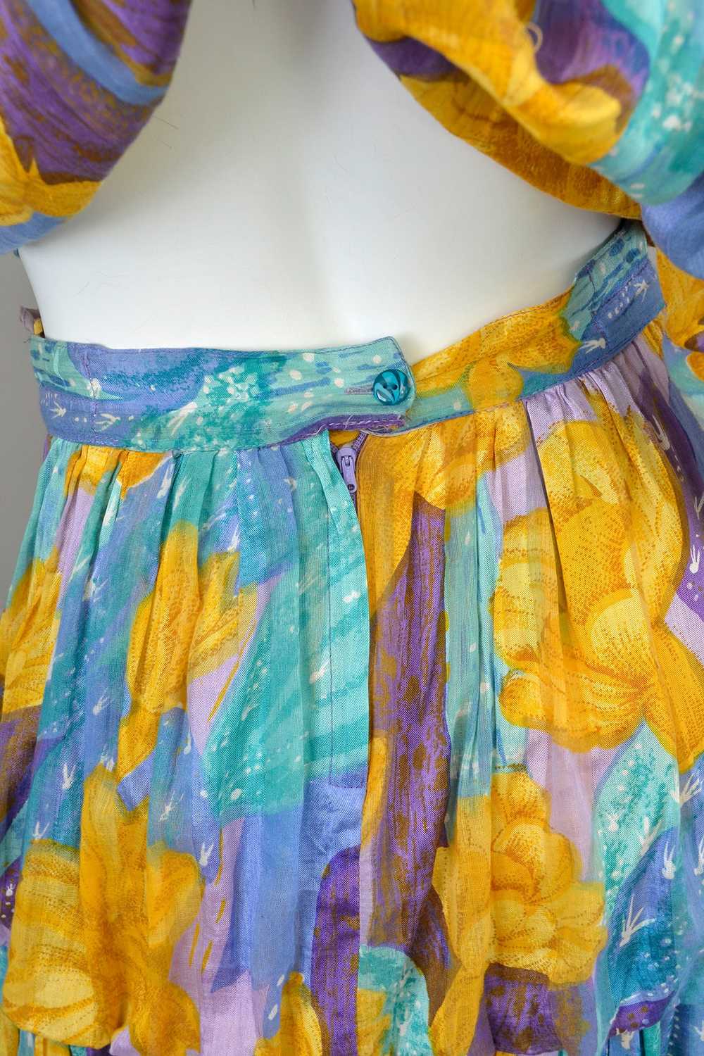 1970s 80s Gold Purple Aqua Watercolor Desert Flor… - image 9