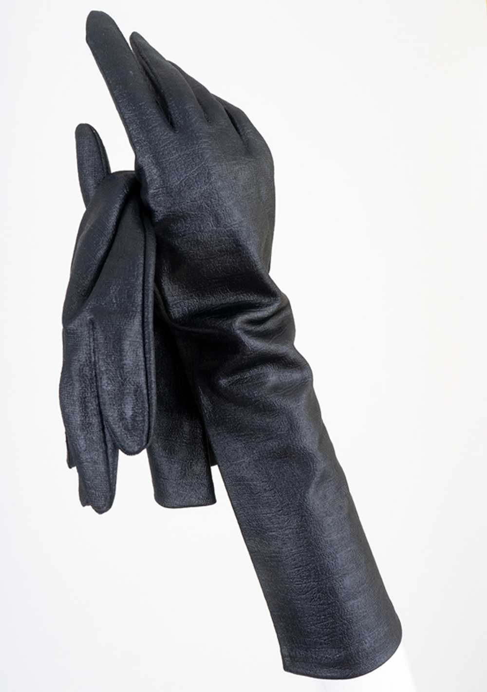 1960s Black Faux Leather Opera Gloves - image 1