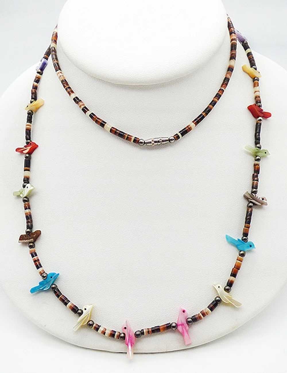 Zuni Bird Fetish Heishi Shell Necklace - image 1