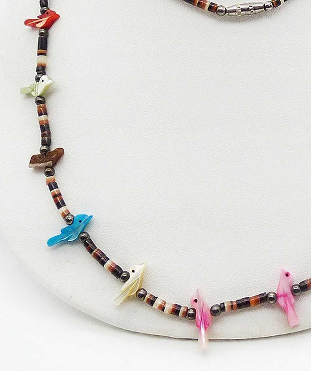 Zuni Bird Fetish Heishi Shell Necklace - image 2