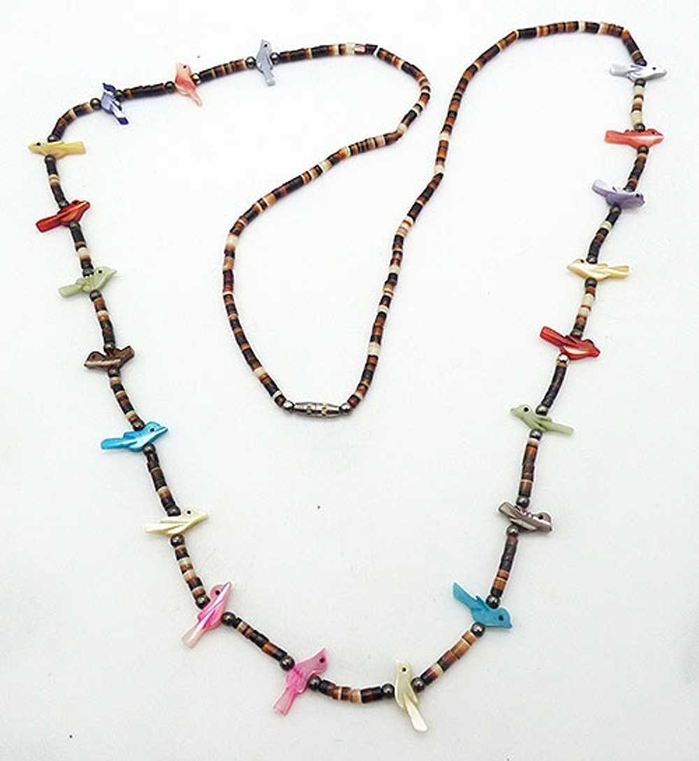 Zuni Bird Fetish Heishi Shell Necklace - image 3