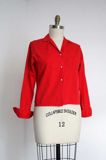 MARKED DOWN vintage 1950s red blouse {m} - image 1