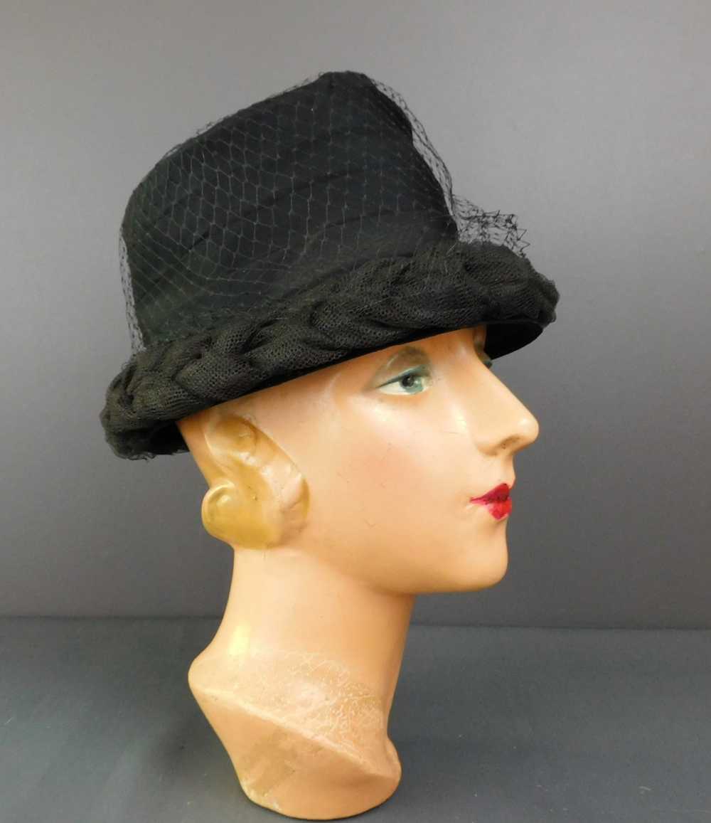 Vintage Black Chiffon and Braided Tulle Hat, 1960… - image 2