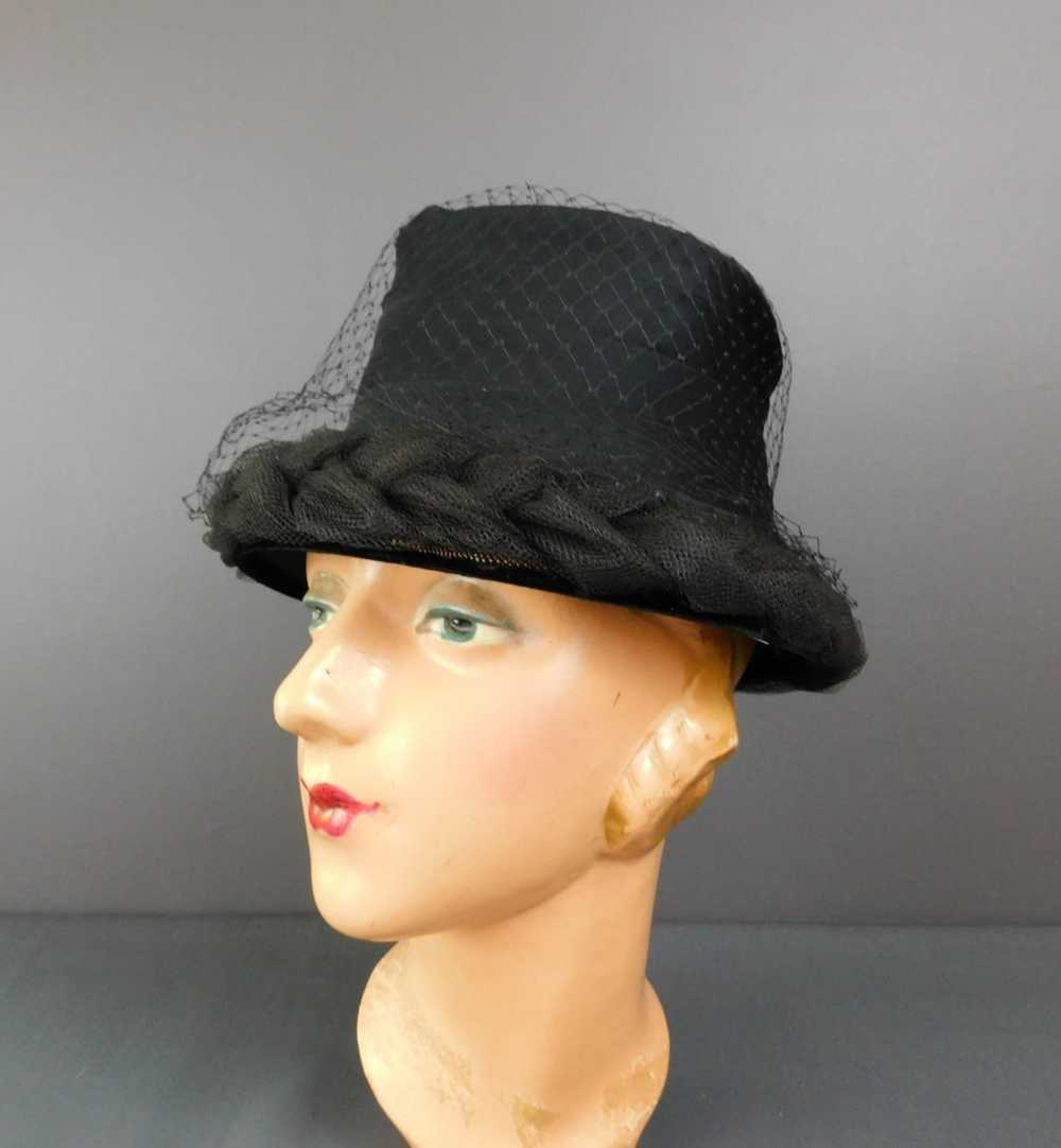 Vintage Black Chiffon and Braided Tulle Hat, 1960… - image 3
