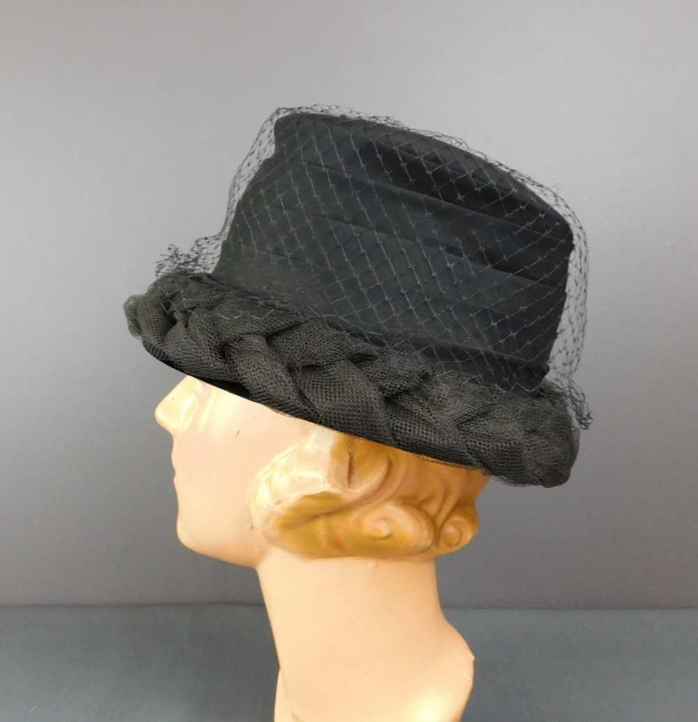 Vintage Black Chiffon and Braided Tulle Hat, 1960… - image 4