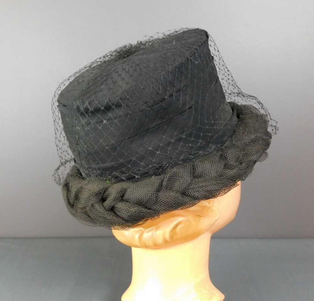 Vintage Black Chiffon and Braided Tulle Hat, 1960… - image 5