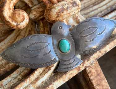 Navajo Vtg ペヨーテバードチップインレイ SterlingSilver Marvelous Vintage Native American Navajo Turquoise Chip