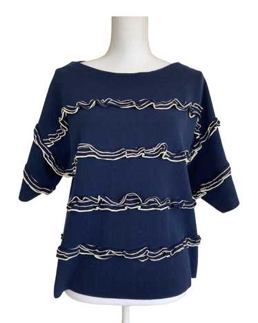 J. Crew Navy Ruffle Top, M