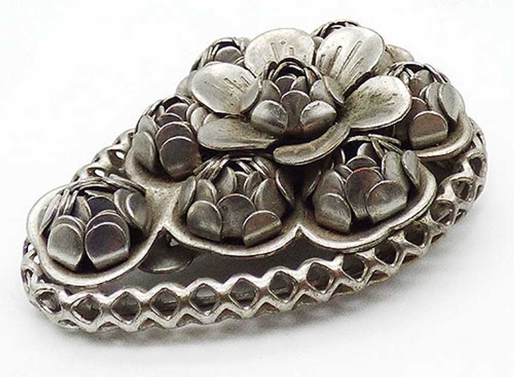 Silver Metal Flowers Dress Clip - image 2