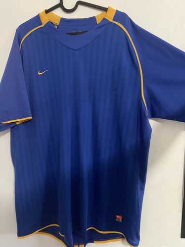 Nike Blue and Yellow Soccer T Shirt