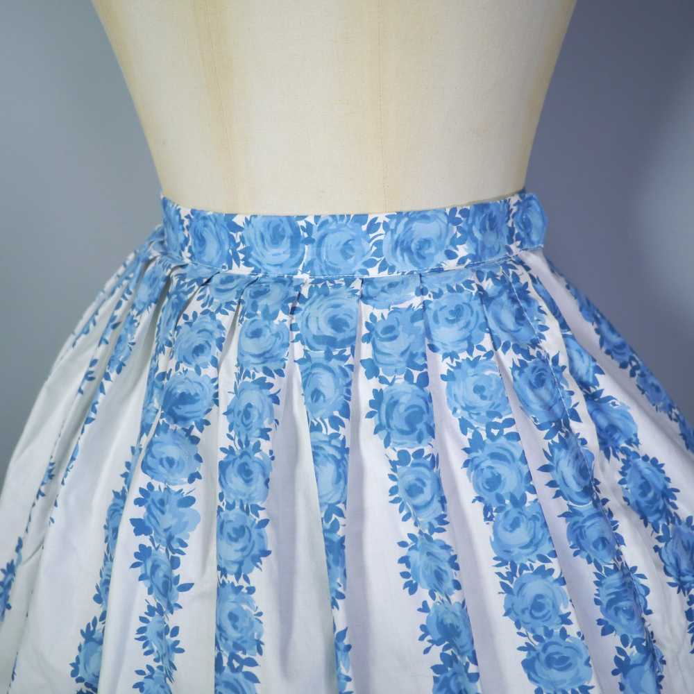 50s 2 PIECE BLUE FLORAL FULL SKIRT AND PEPUM SUN … - image 12