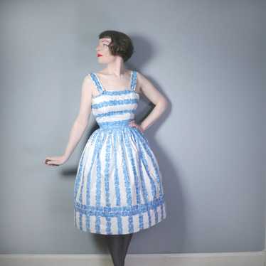 50s 2 PIECE BLUE FLORAL FULL SKIRT AND PEPUM SUN … - image 1