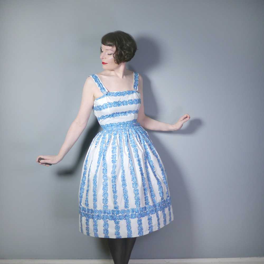 50s 2 PIECE BLUE FLORAL FULL SKIRT AND PEPUM SUN … - image 3