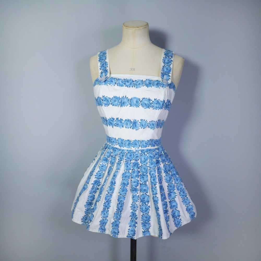 50s 2 PIECE BLUE FLORAL FULL SKIRT AND PEPUM SUN … - image 4