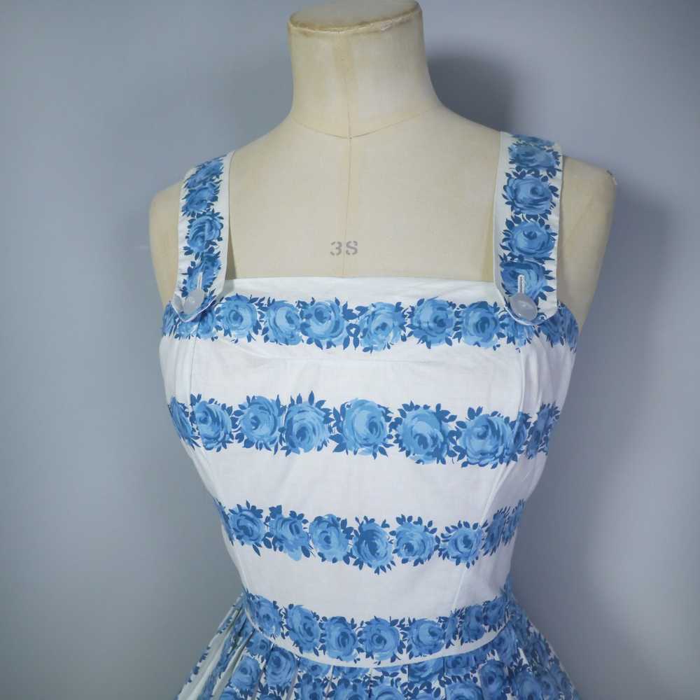 50s 2 PIECE BLUE FLORAL FULL SKIRT AND PEPUM SUN … - image 5