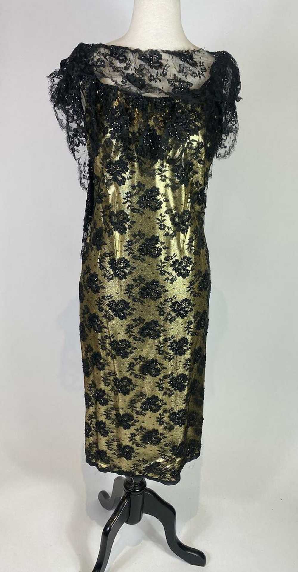 1950s - 1960s Gold Lace Overlay Sequin Dress - image 1