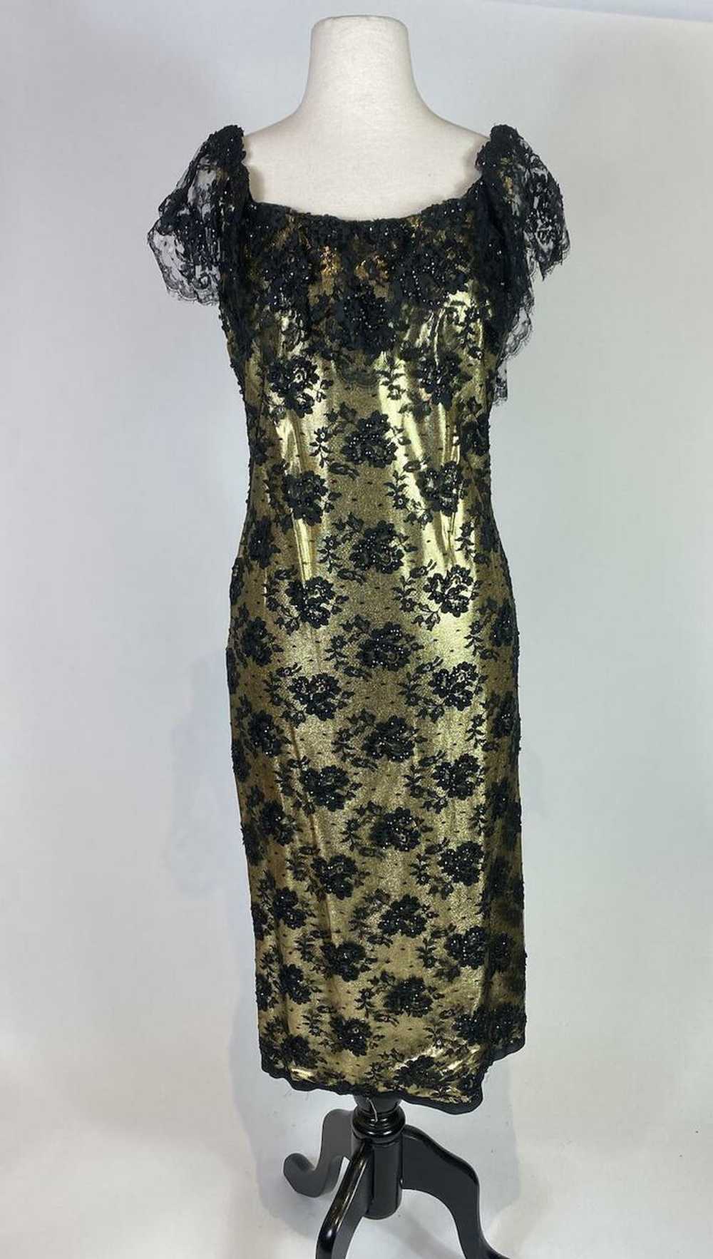 1950s - 1960s Gold Lace Overlay Sequin Dress - image 2