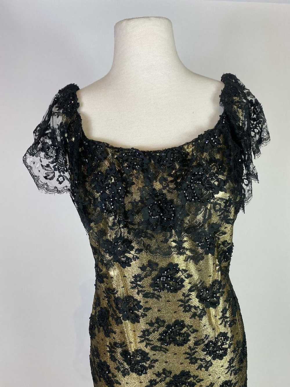 1950s - 1960s Gold Lace Overlay Sequin Dress - image 3
