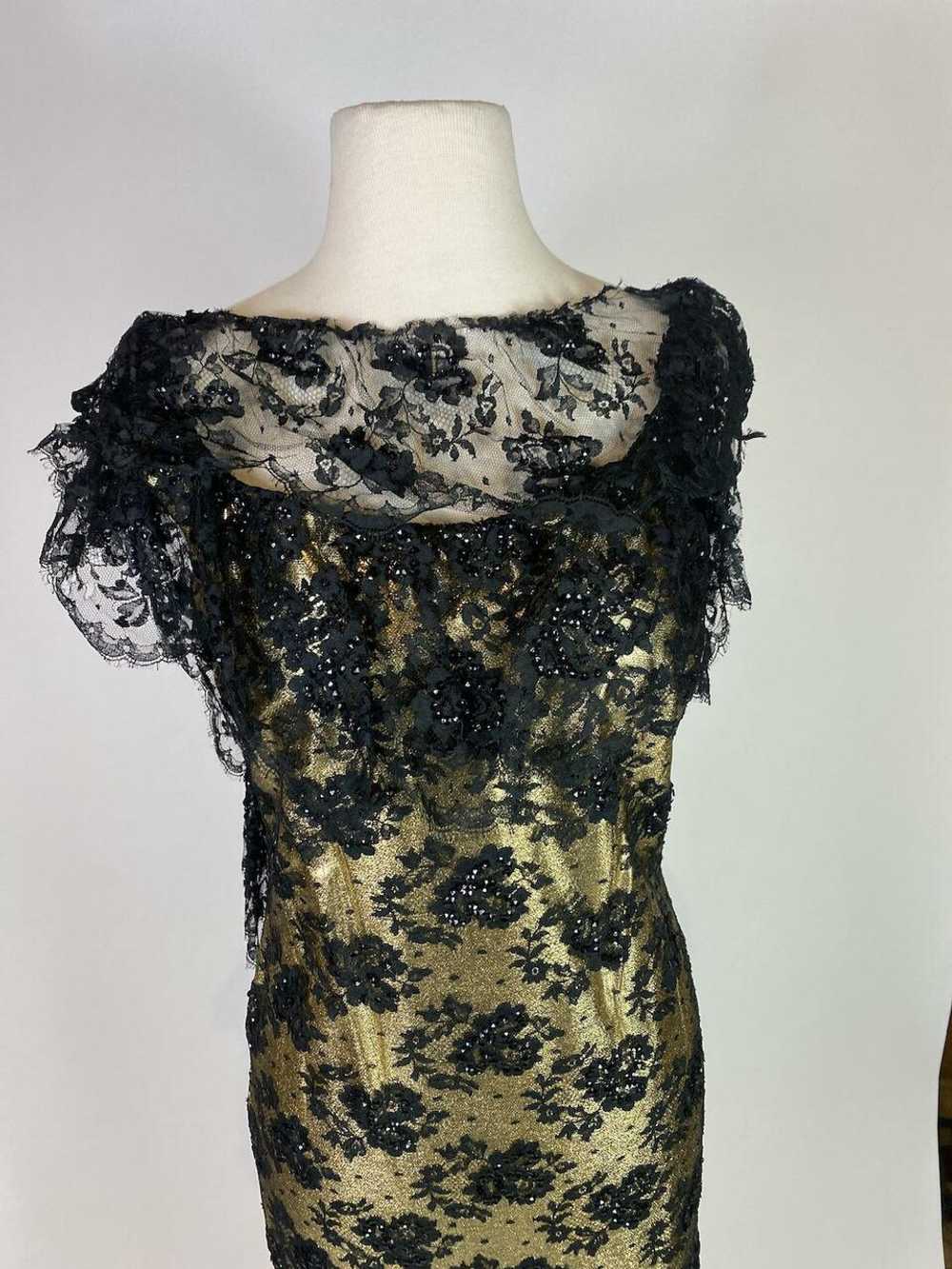1950s - 1960s Gold Lace Overlay Sequin Dress - image 7